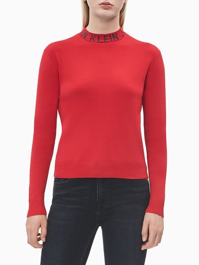 Calvin Klein Ruhák HU268729 | Calvin Klein Logo Collar Női Pulóver Piros